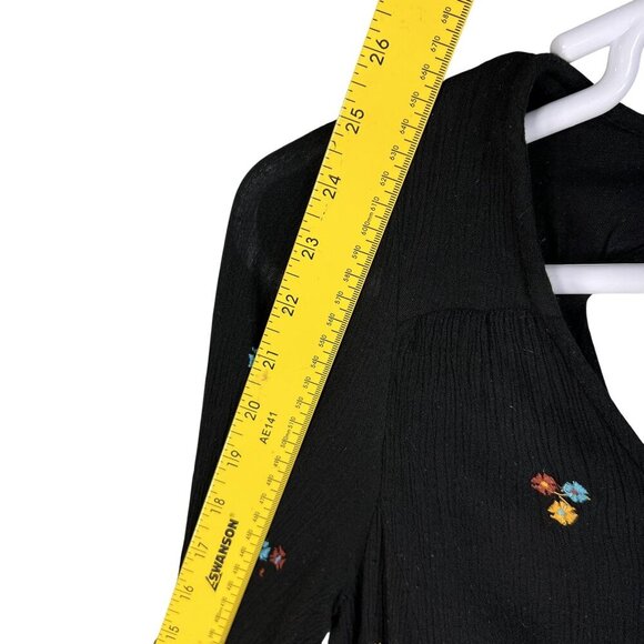 Free People Womens S Boho Floral Embroidered Oxford Black Mini Swing Dress - Picture 11 of 16